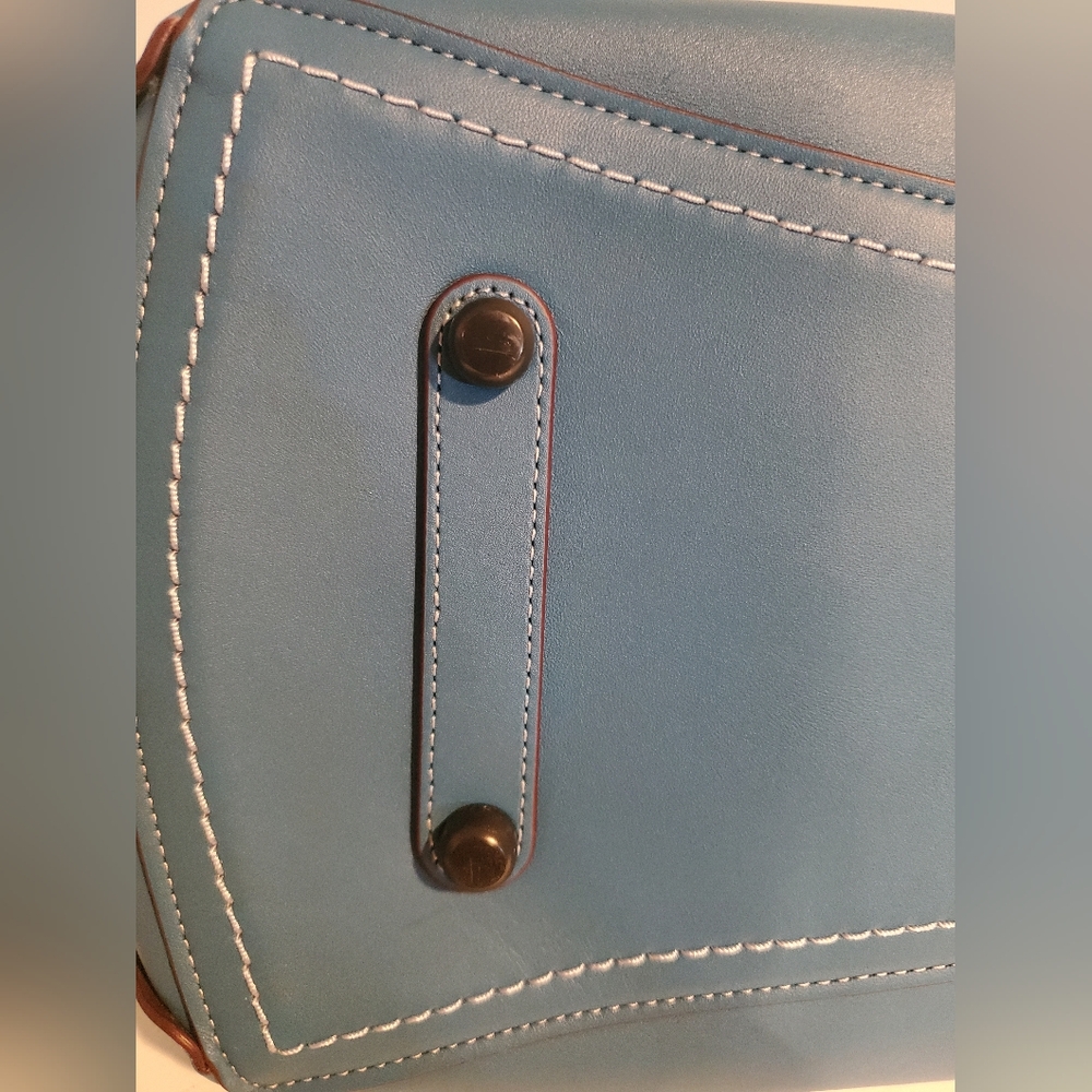 Coach ROGUE TOTE WITH BLUE LINKED TEA ROSE IN BLACK COPPER/RIVER - Picture 14 of 15